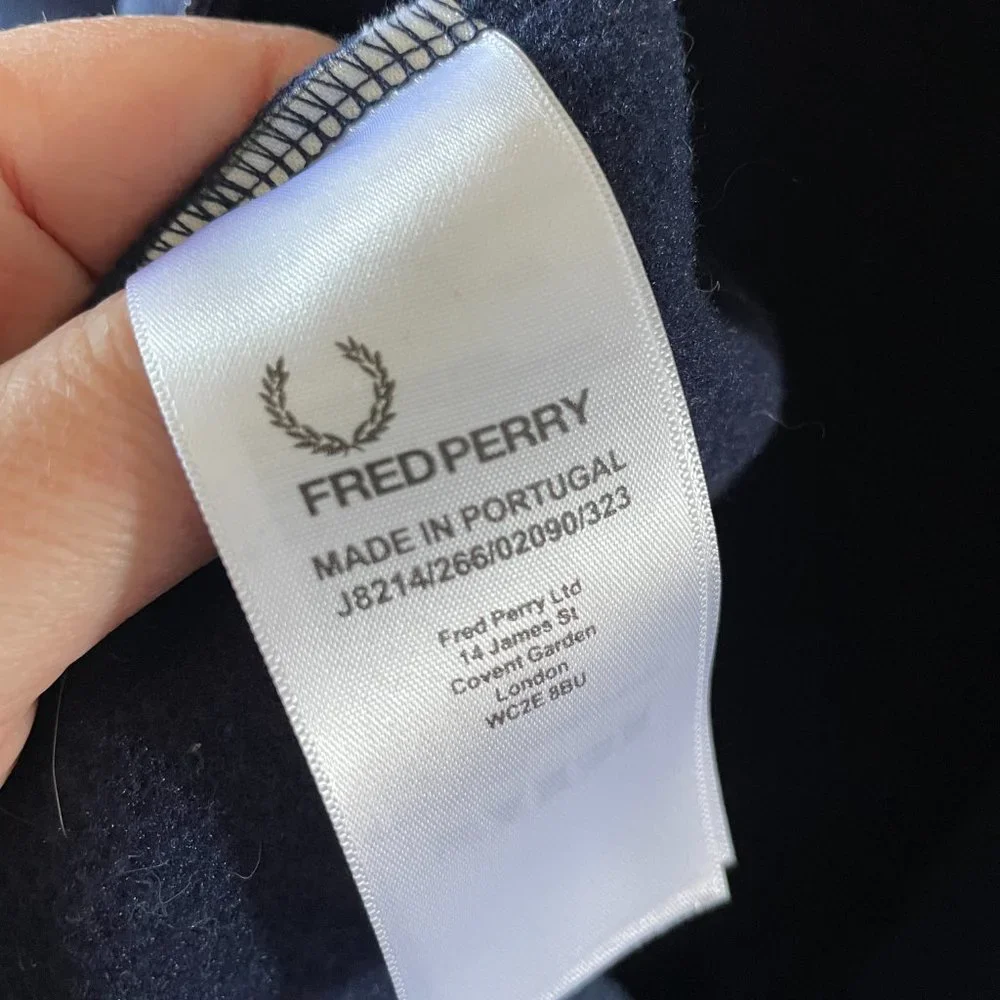 Fred Perry Dark Blue Bomber Jacket with White Accents - Picture 5 of 6